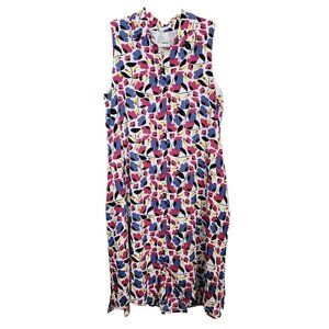 Anne Klein Sleeveless Breton Midi Dress Sz 6 Colorful Button Front Mature NEW